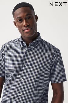 Navy Blue Gingham Check Easy Iron Button Down Oxford Shirt (941844) | €19