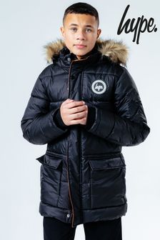 Hype. Black Faux Fur Hooded Kids Explorer Coat