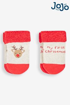 JoJo Maman Bébé Red My First Christmas 2-Pack Baby Socks (942113) | SGD 11