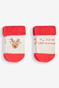 JoJo Maman Bébé Red My First Christmas 2-Pack Baby Socks (942113) | $9