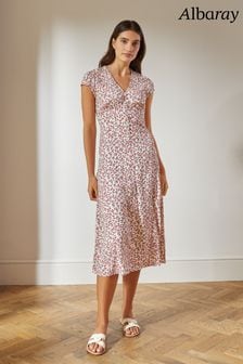 Вишневое платье с цветочным принтом и пуговицами кремового цвета Albaray (942695) | €59