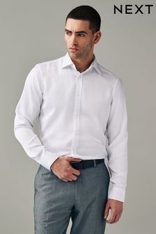 White Slim Fit Trimmed Satin Shirt (942722) | 144 SAR