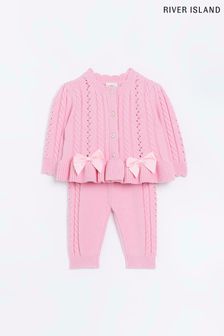 River Island Baby Girls Pink Cable Cardi Set (942789) | kr382