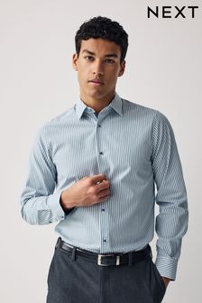 White/Teal Blue Stripe Trimmed Formal Shirt (942848) | $57