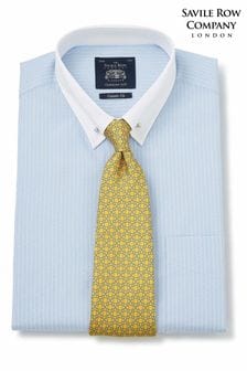 Savile Row Company Blue Stripe Classic Pin Collar Double Cuff 100% Cotton Shirt (943207) | $94