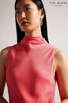 Różowokoralowa sukienka midi bez rękawów Ted Baker Eleanar z lejącym dekoltem (943390) | 525 zł