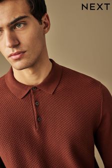 Textured Regular Long Sleeve Knit Polo Shirt