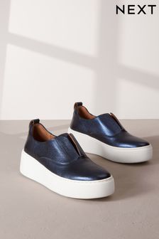 Blue Slip On Signature Forever Comfort® Leather Chunky Wedges Platform Trainers (943557) | 74 €