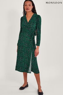 Monsoon Green Print Wrap Dress (944097) | €43