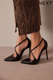 Black Signature Leather Cross-Over Strap Stiletto Court Shoes (944157) | €47