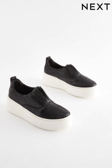 Black Snake Slip On Signature Forever Comfort® Leather Chunky Wedge Platform Trainers (944384) | $89