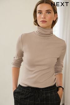 Long Sleeve Ribbed Roll Neck Top