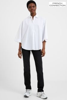 French Connection White Rhodes Sust Poplin Short Sleeve Popover Blouse (944771) | $67