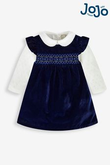 JoJo Maman Bébé 2-Piece Smocked Velvet Baby Dress & Body Set