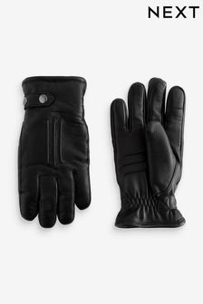 Black Leather Borg Lined Gloves (945520) | $41