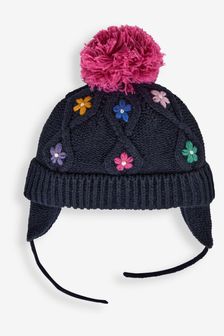 JoJo Maman Bébé Navy Floral Embroidered Cable Hat (945775) | $23