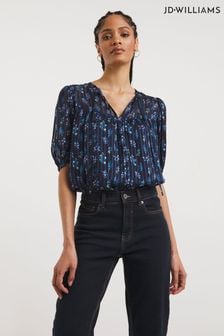 Modra črtasta majica s cvetličnim potiskom in V-izrezom Jd Williams (946006) | €16