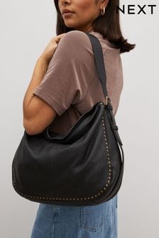 Black Leather Studded Shoulder Bag (946529) | 210 SAR