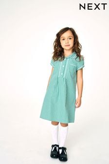 Green Cotton Rich Button Front Lace Gingham School Dress (3-14yrs) (946565) | 333 UAH - 451 UAH