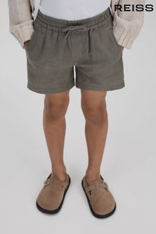 Reiss Khaki Acen Senior Linen Drawstring Shorts (947080) | OMR24