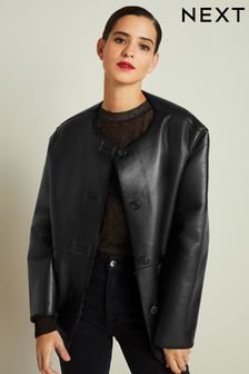 Black Reversible Faux Leather & Faux Fur Jacket (947129) | $148