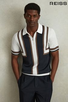 Reiss Navy/White Orion Knitted Half Zip Polo Shirt (947231) | 867 QAR