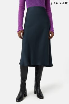 Jigsaw Blue Satin Bias Midi Skirt (947384) | $188