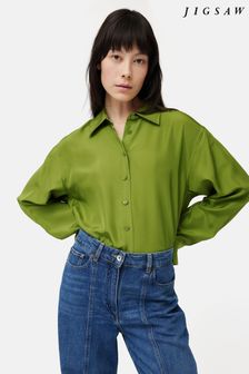 أخضر - Jigsaw Silk Habotai Relaxed Shirt (947427) | 988 ر.س