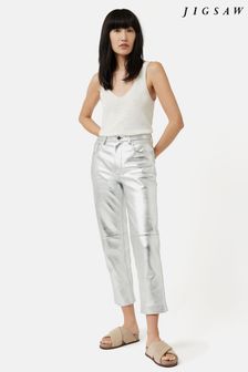 Jigsaw Silver Leather Straight Jeans (948027) | $577