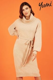 Yumi Light Brown Roll Neck Jumper Dress With Belt (948230) | €71