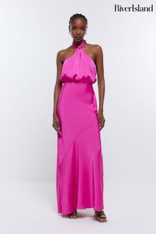 Розовое платье для подружки невесты с халтером River Island (948570) | €50