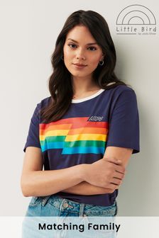Little Bird by Jools Oliver Navy Adults Short Sleeve Rainbow Stripe T-Shirt (948922) | KRW42,700
