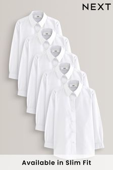 Biały - Komplet 5 eleganckich białych koszul z długim rękawem (3-17 lat) (949146) | 130 zł - 195 zł