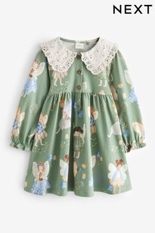 Grün - Langärmeliges Kleid mit Feenmotiven und Spitzenkragen (3 Monate bis 7 Jahre) (949429) | 19 € - 22 €