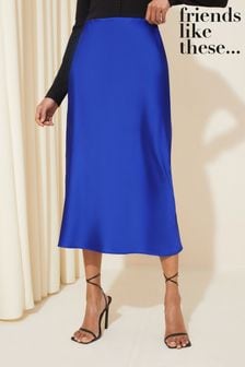 Friends Like These Cobalt Blue Blue Satin Bias Midi Skirt (949926) | 148 QAR