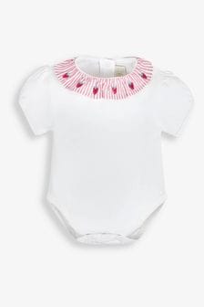 白色士多啤梨 - Jojo Maman Bébé Embroidered Frill Collar Bodysuit (949951) | NT$650