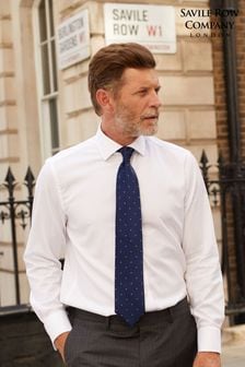Savile Row Co White Fine Twill Slim Fit Single Cuff Shirt (94B079) | ₪ 277