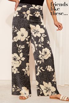 Friends Like These Cream Polka Dot Floral Satin Wide Leg Trousers (950649) | €38