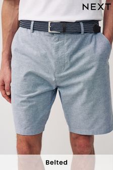Blue Cotton Oxford Chino Shorts with Belt Included (950812) | 129 QAR
