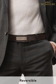 Black/Brown Signature Reversible Plaque Leather Belt (950952) | ₪ 70