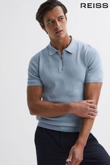 Reiss Soft Blue Fizz Knitted Half-Zip Polo T-Shirt (951033) | 720 QAR