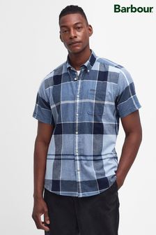 Barbour® Blue Doughill Check Cotton Blend With Linen Short Sleeve Shirt (951132) | 494 SAR