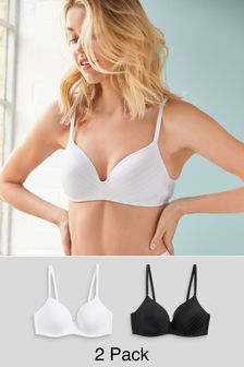 Black/White Pad Non Wire Stripe Smoothing T-Shirt Bras 2 Pack (951191) | €14.50