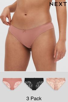 Neutral Print/Rose Pink/Black Brazilian No VPL Lace Back Briefs 3 Pack (951291) | 22 €
