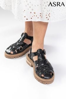 Черный - Кожаные гладиаторские сандалии с крокодиловым рисунком Asra Sambo (951379) | €62