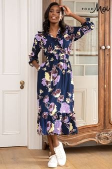 Pour Moi Navy Floral Print Maggie Recycled Dress (951610) | kr714