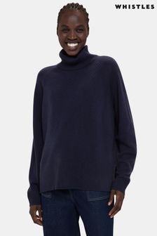 Whistles Blue Cashmere Roll Neck Jumper (951784) | $341