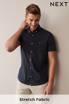 Navy Blue Slim Fit Short Sleeve Stretch Oxford Shirt (952180) | DKK182