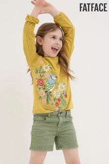 FatFace Green Daisy Embroidered Denim Shorts (952301) | $44