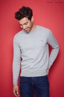 Szary - Bawełniany sweter z okrągłym jedwabnym dekoltem Tommy Hilfiger (952367) | 561 zł